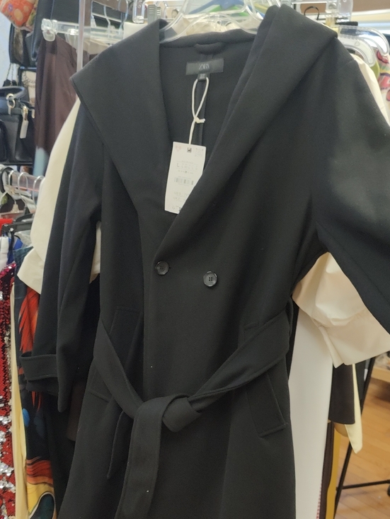 Zara Jackets & Blazers - Zara Black Hooded Double-Breasted Belted Coat